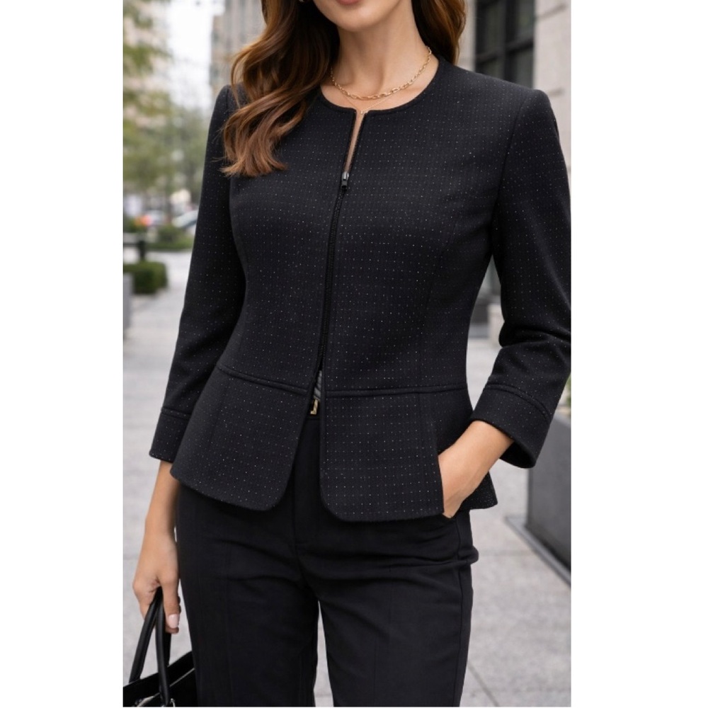 🇺🇸 🎆 Kasper Black Peplum Blazer Jacket Career Office Business Chic 8P